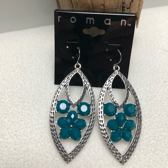 NWT Silver Teal Tooled Dangling Earrings - Picture 3 of 3